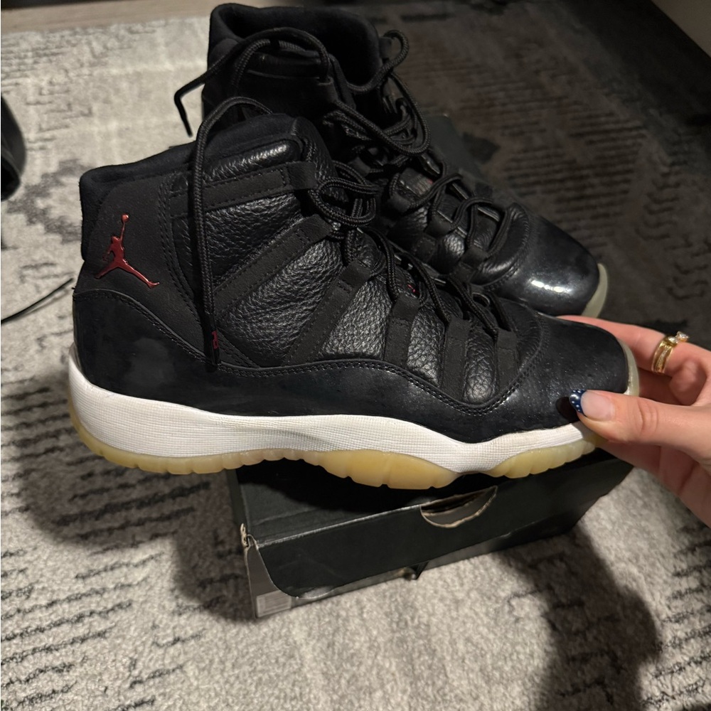 Jordan 11 Black and Gym Red High-Top Sneakers